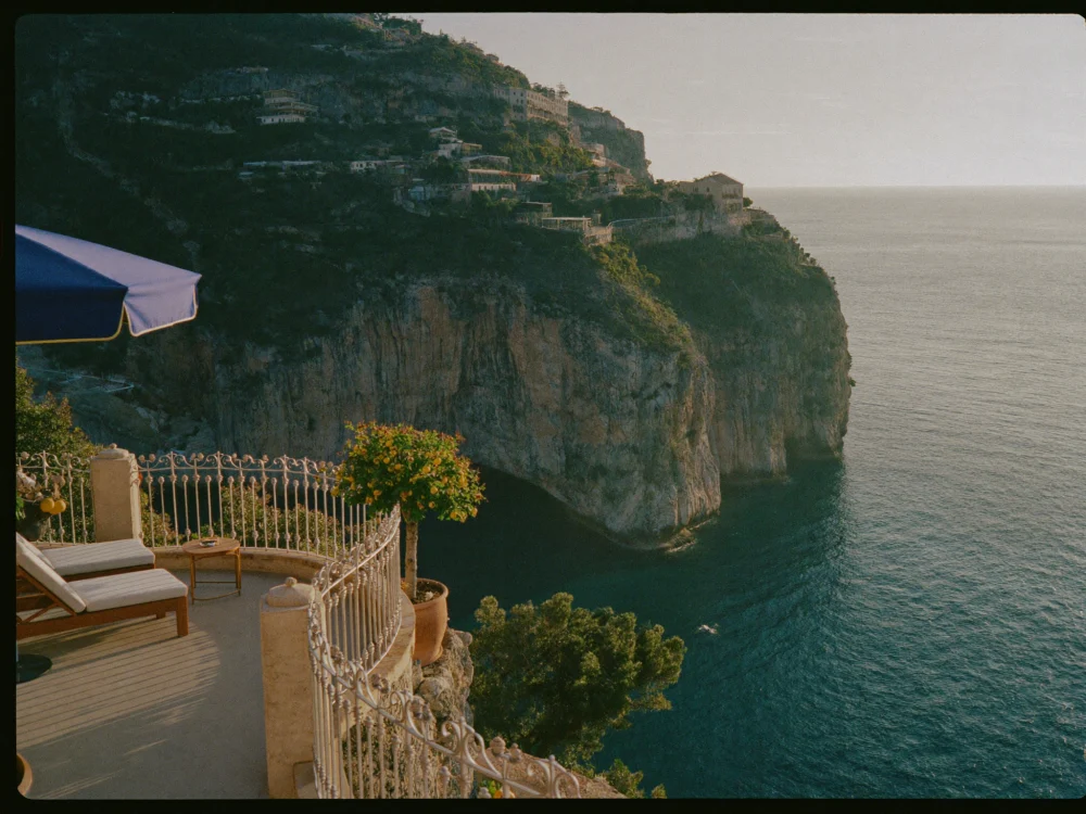 A cliffside terrace overlooking the sea